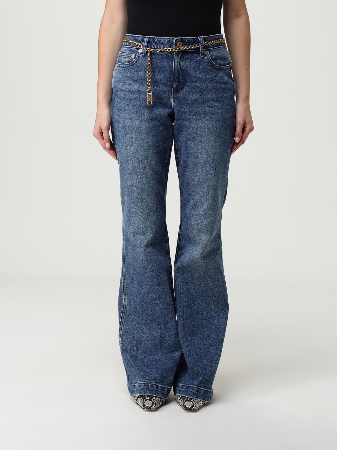 Michael Kors Flare Chain Belt Jeans In Blue