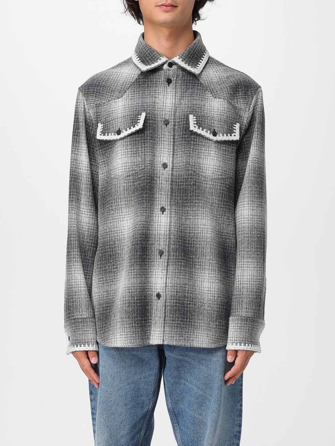 Golden Goose Checked Crochet-trimmed Shirt Jacket In Gray