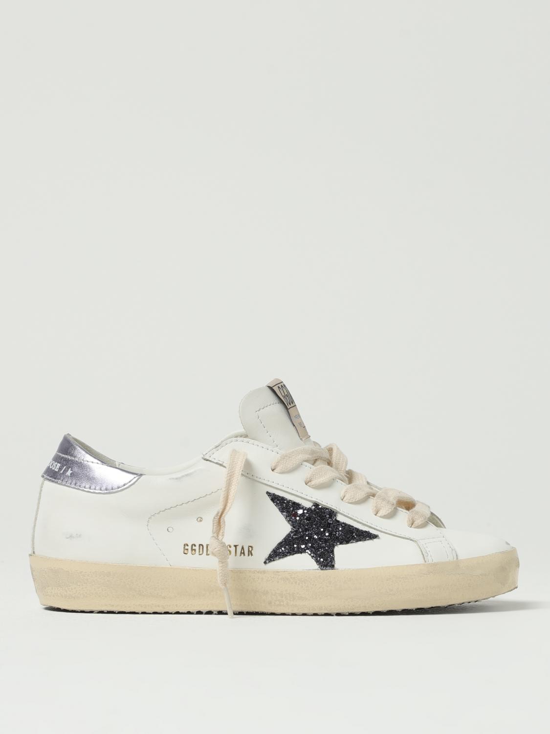 Golden Goose Low-top White Sneakers With Glittery Star And Metallic Heel Tab In Purple
