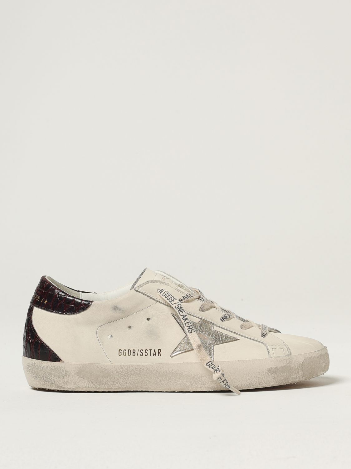 Golden Goose Women Super Star Leather Upper And Toe Laminated Star Cocco Print Heel And Spur In White