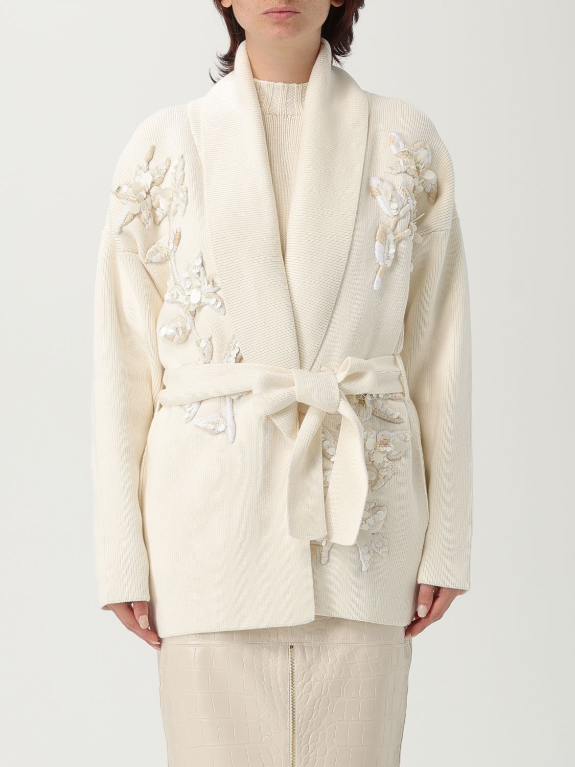 Golden Goose Cardigan With Floral Embroidery In Neutral
