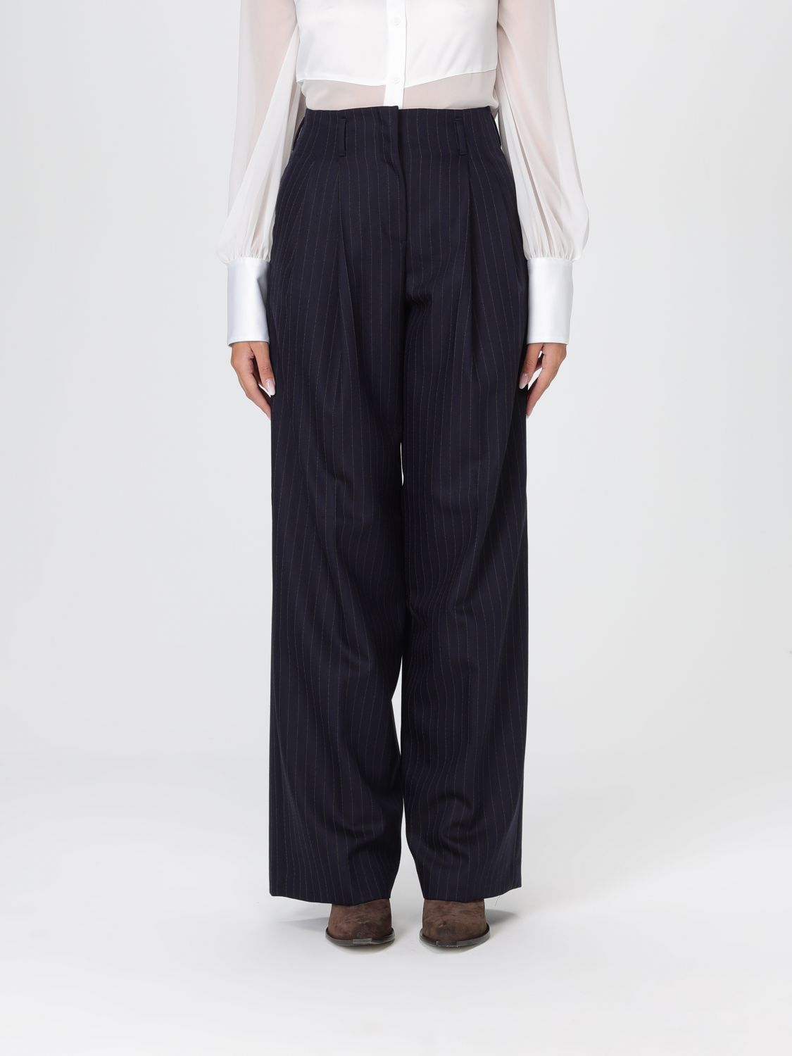 Golden Goose Navy Blue Wool Pinstripe Trousers In Blue