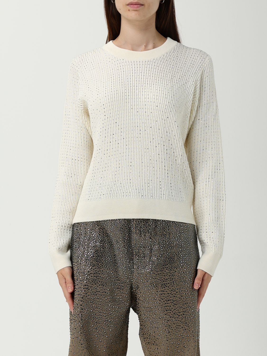 Golden Goose Sparkling Ribbed Knitwear Embellished Crystals In White