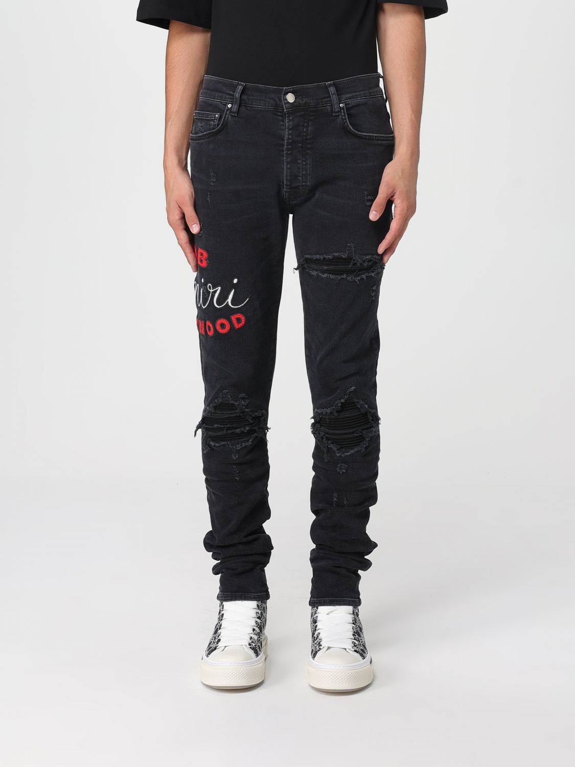 Amiri Casual Trousers With Five Pockets And Embroidery In Black