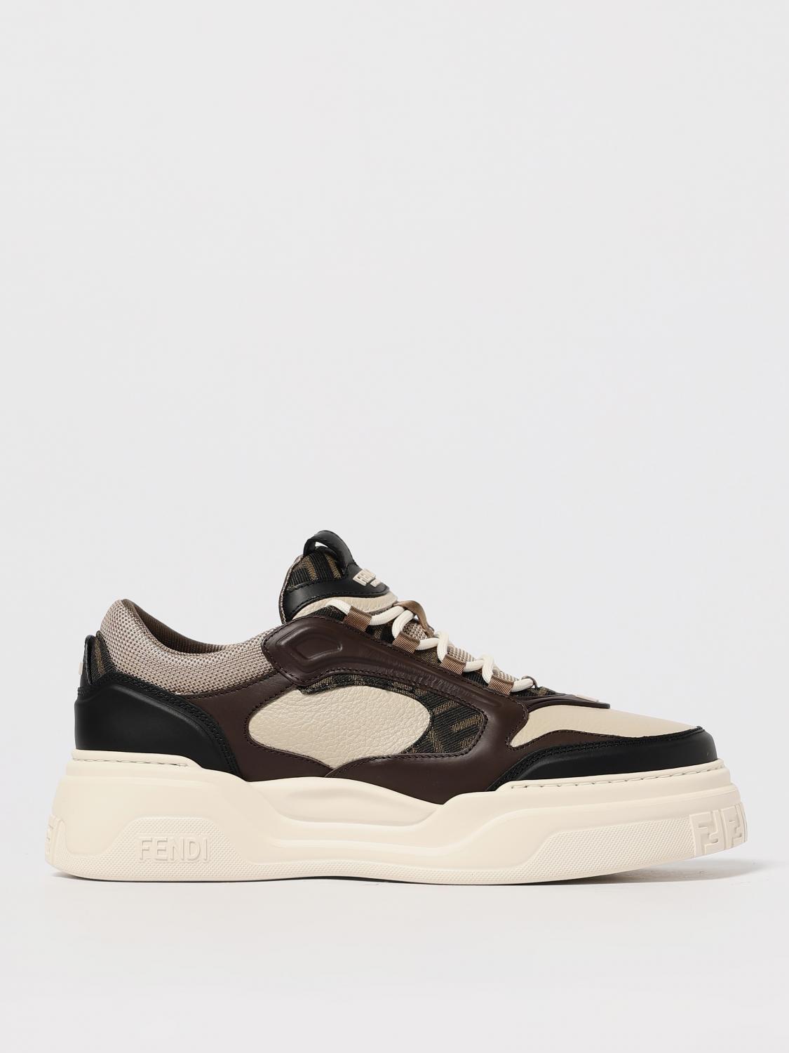 FENDI Sneakers Force in pelle e misto cotone jacquard