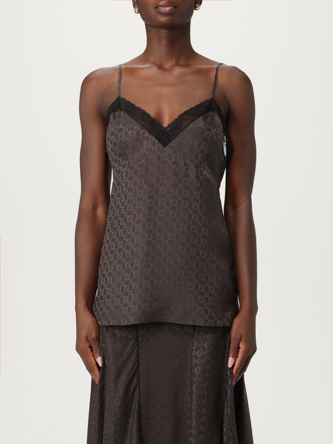 FENDI Top in seta con inserto in pizzo