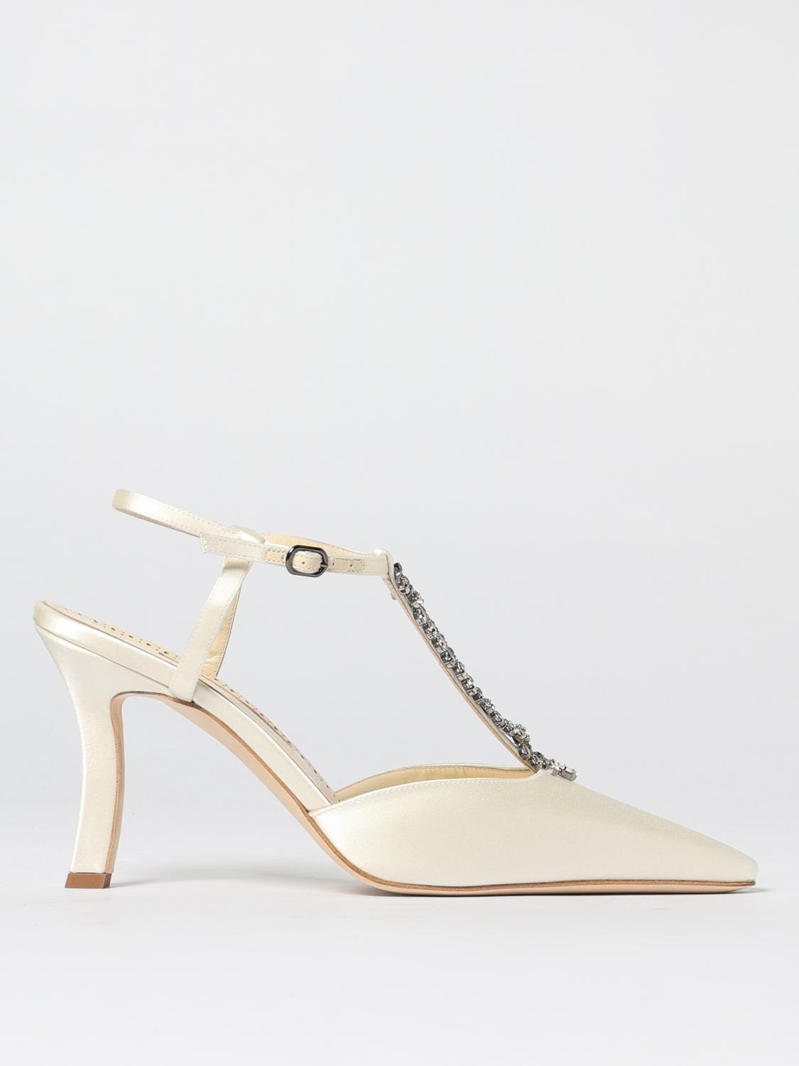 Manolo Blahnik Touki 70 Leather Slingback Pumps In White