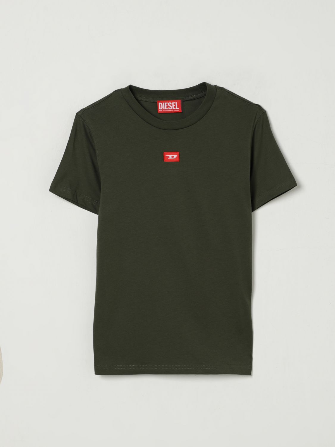 Diesel T-shirt In Jersey Con Patch D Rossa In Green