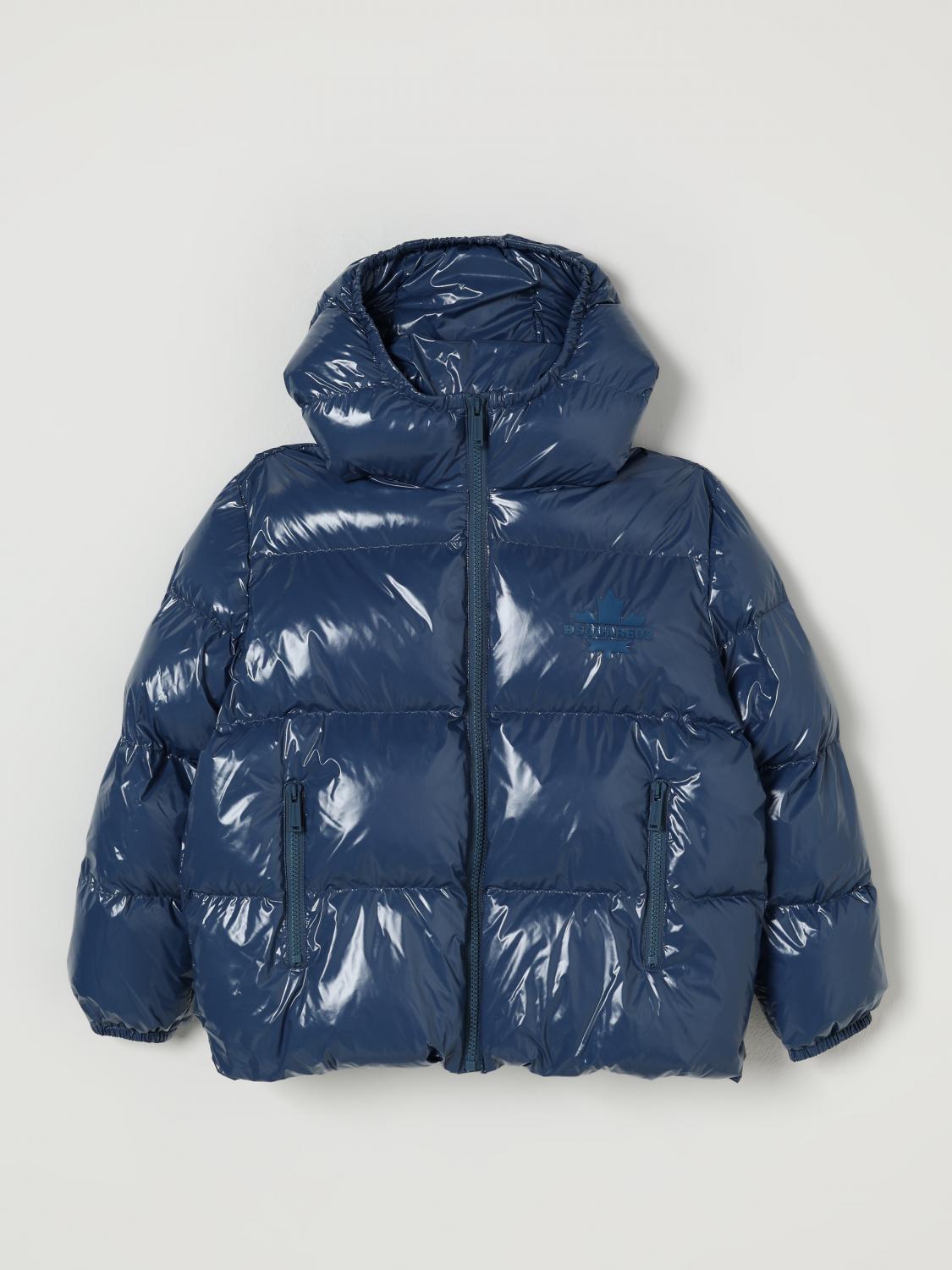 Dsquared2 Short Padded Jacket With Logo Maple Leaf In Blue