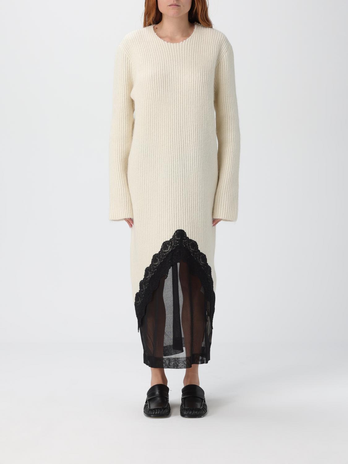 Jil Sander Lace-panel Midi Dress In Brown