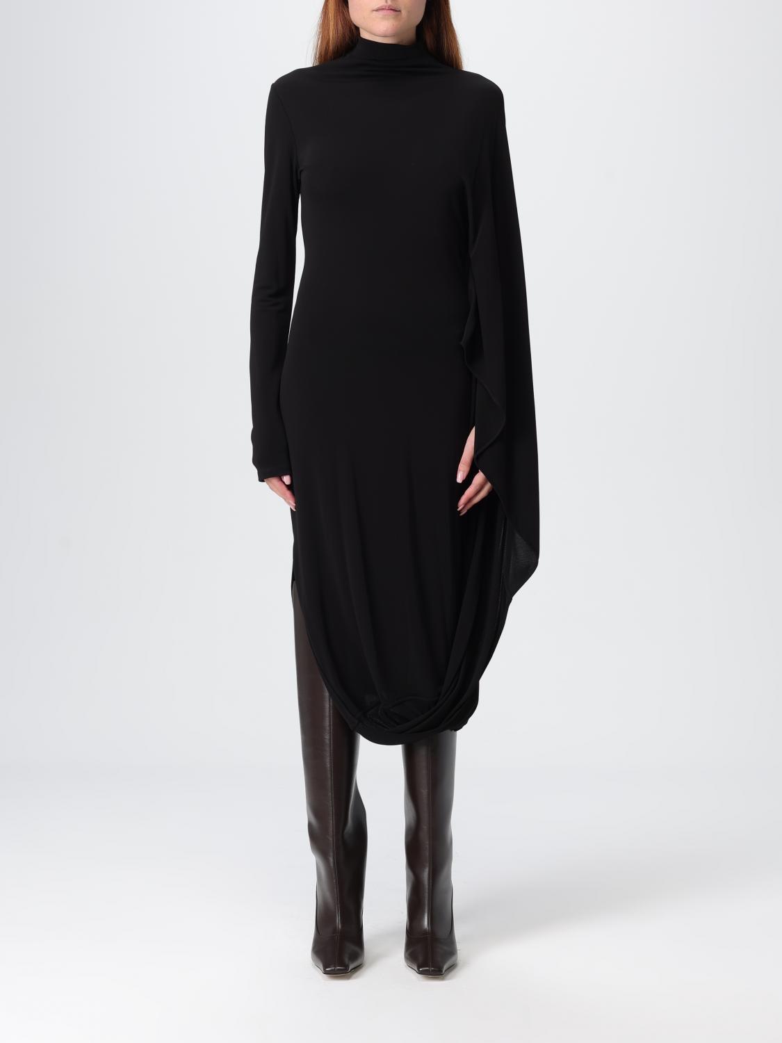 Stella Mccartney Black Asymmetric Midi Dress With High Neck And One Cape Sleeve In Viscose Woman In Black