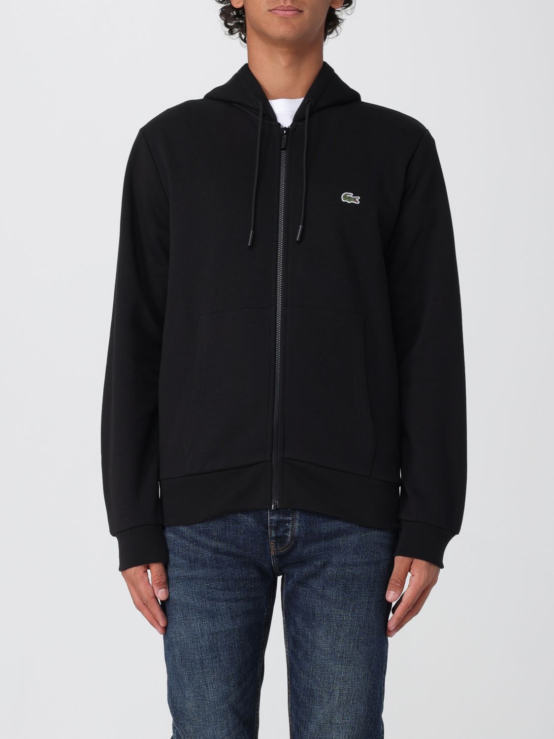 Lacoste Cotton Jogger Sweatshirt With Pouch Pocket In Black
