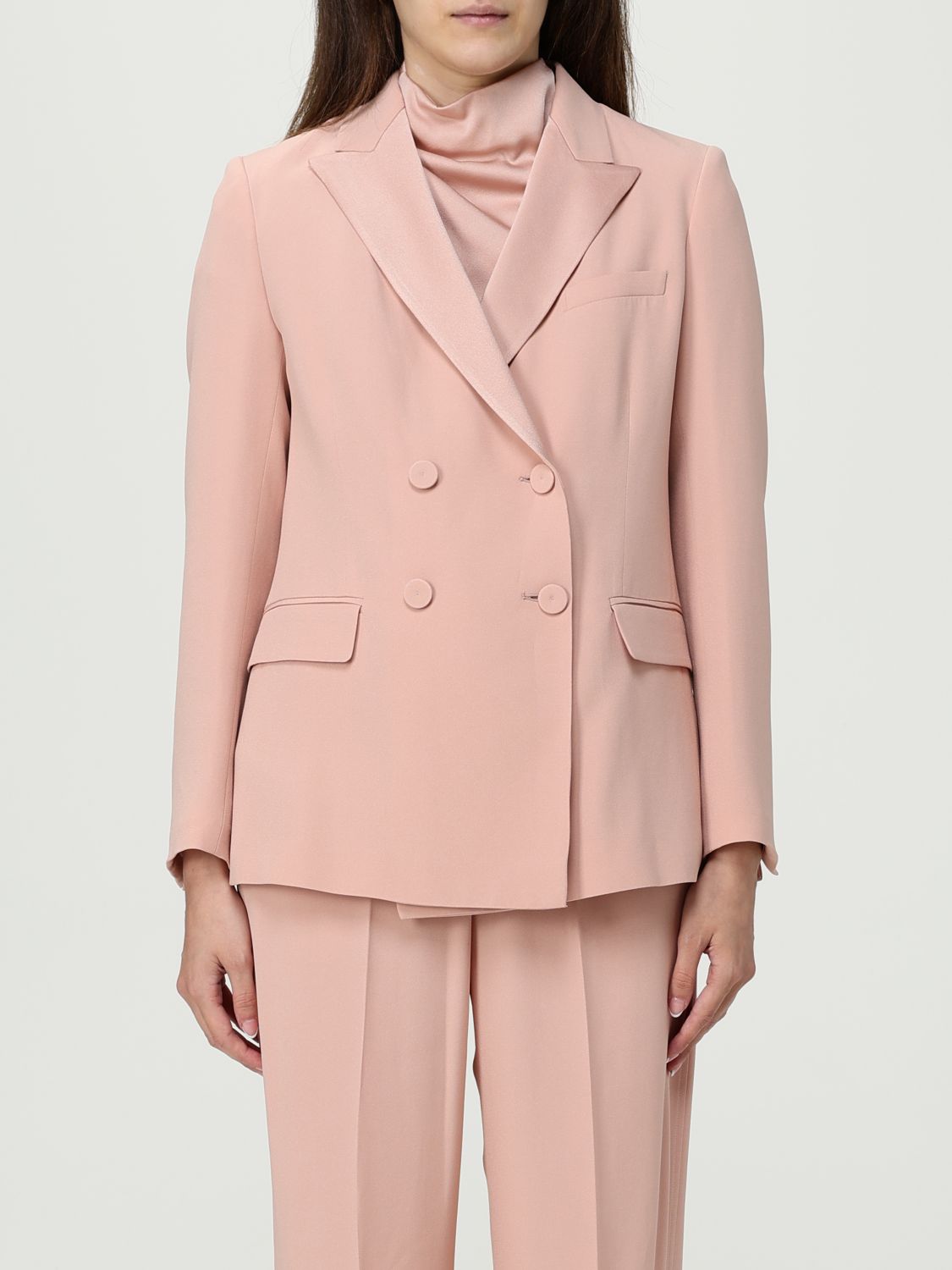 Fabiana Filippi Double-breasted Wool-blend Blazer In Pink