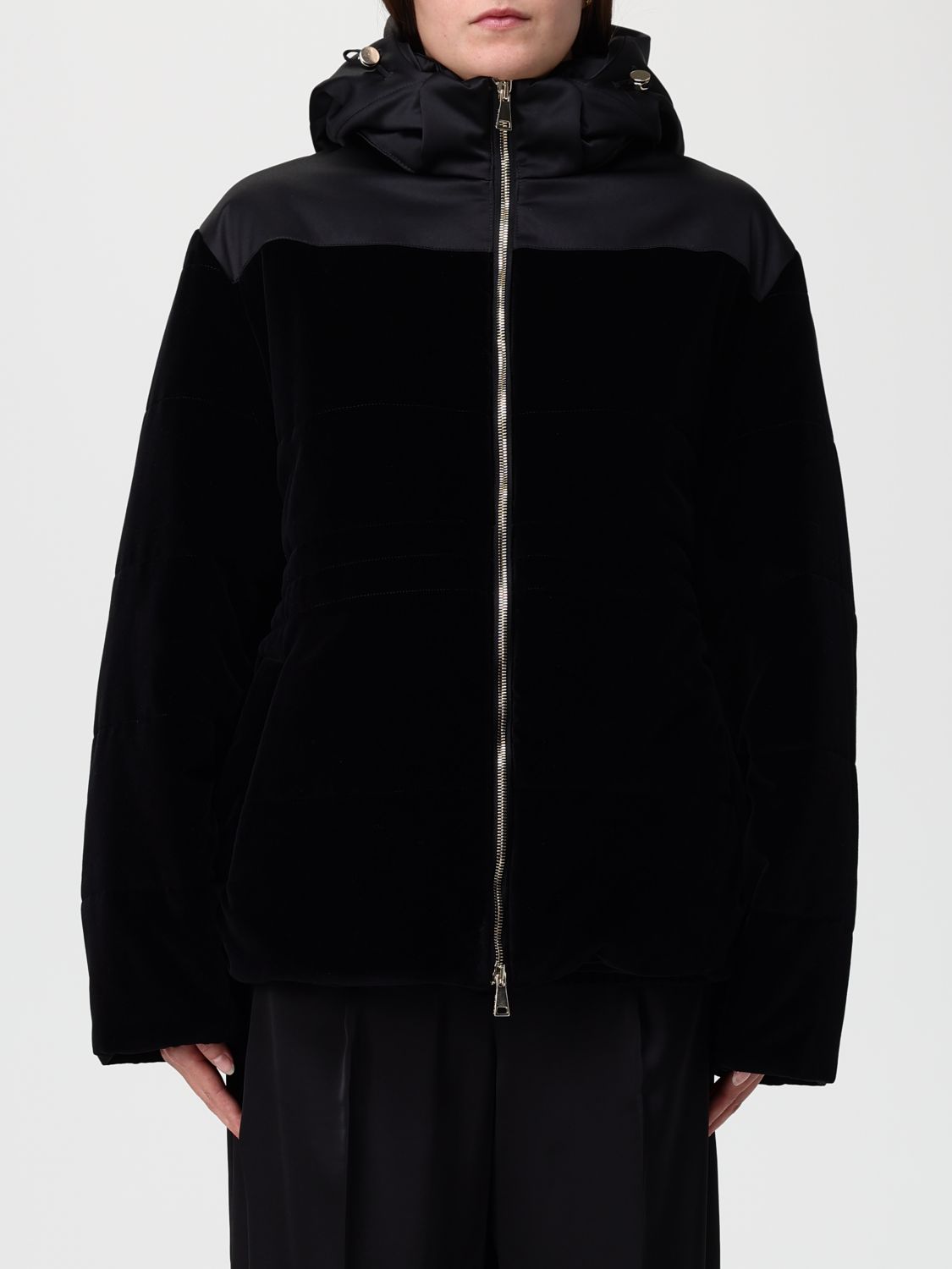 Fabiana Filippi Padded Velvet Jacket With Hood In Black