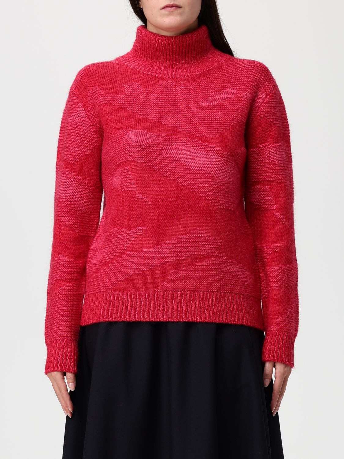 Add Roll-neck Patterned Sweater In Red