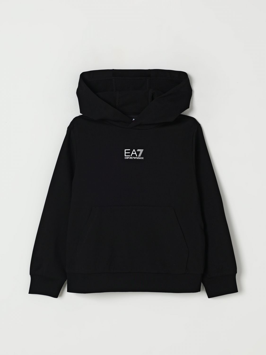 Ea7 Core Identity Boy Cotton Hooded Sweatshirt In Black
