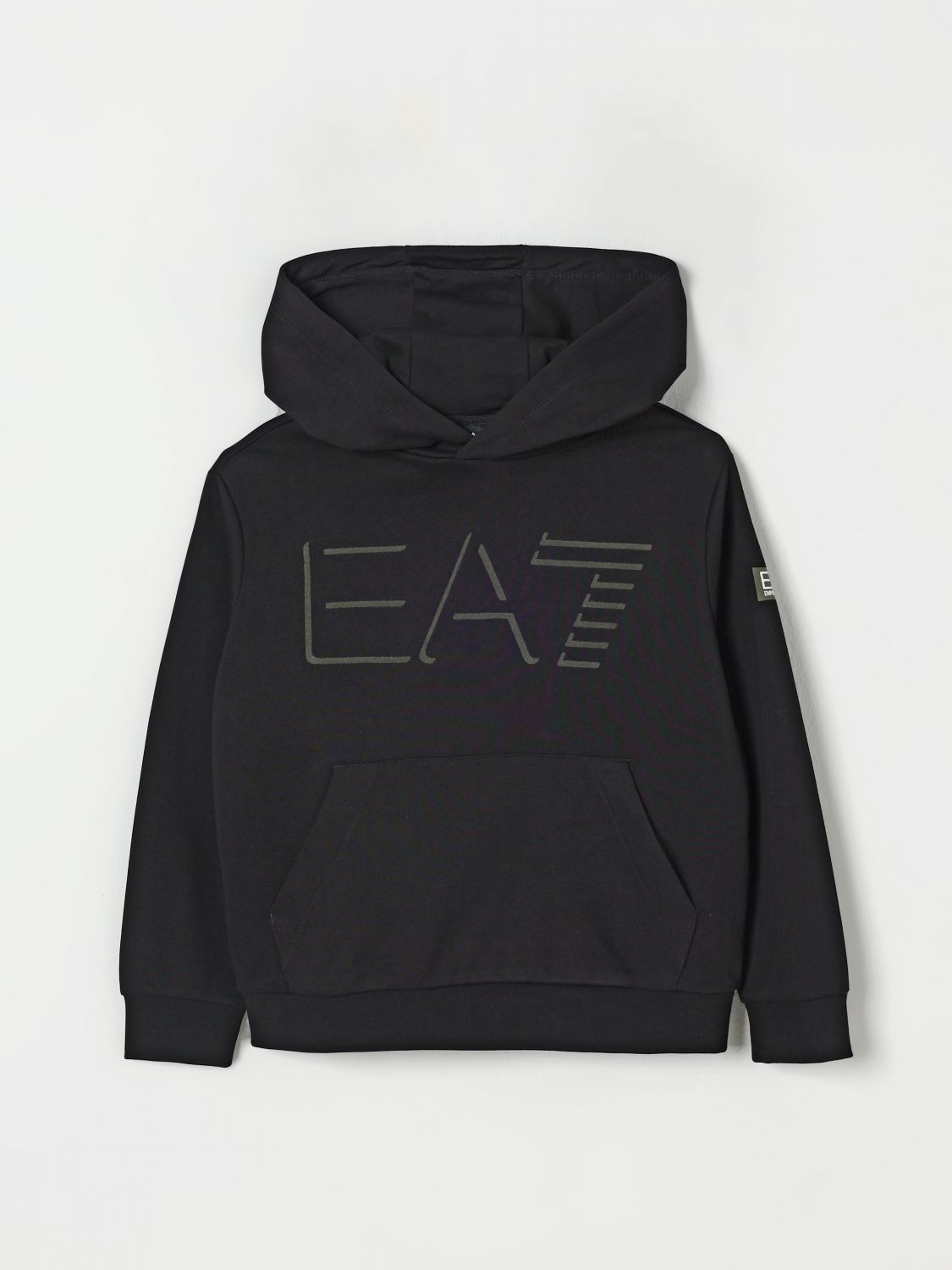 Ea7 Asv Logo Series Boy Organic Cotton-blend Hooded Sweatshirt In Black