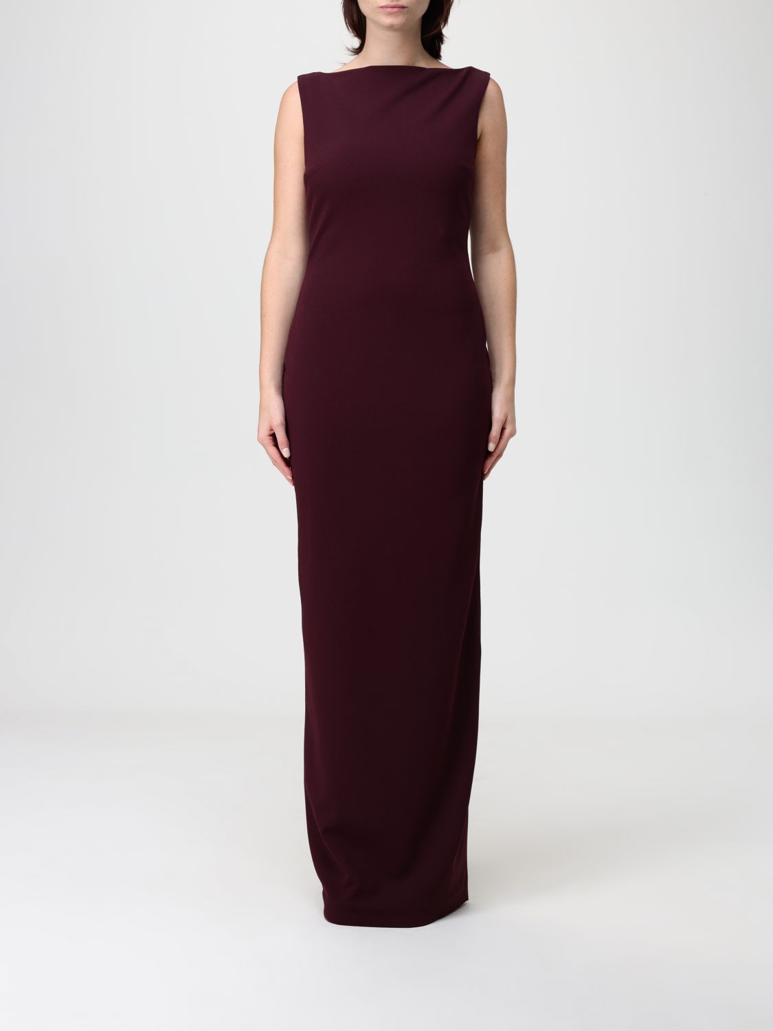 Solace London Sleeveless Boat-neck Maxi Dress In Burgundy