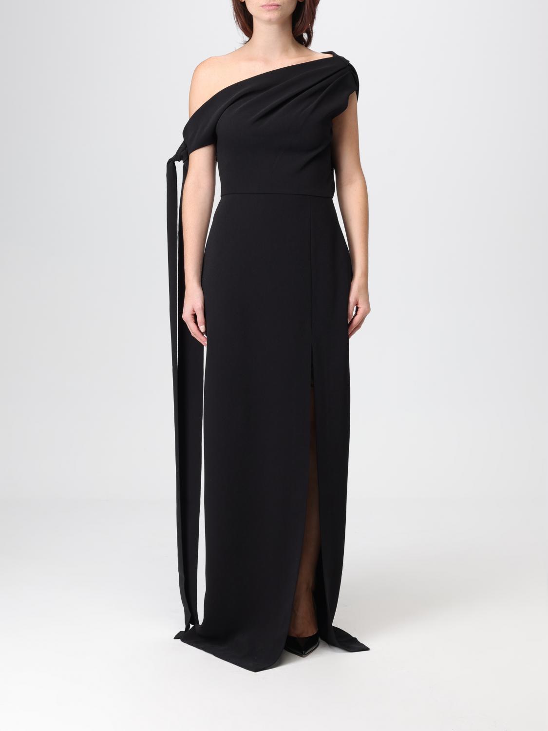 Solace London Black One-shoulder Dress With Drape In Black