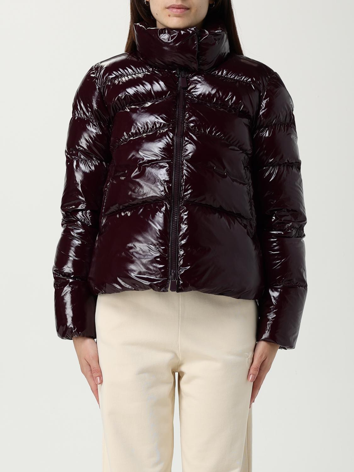 Pinko Padded Crystal Nylon Pea Coat In Burgundy