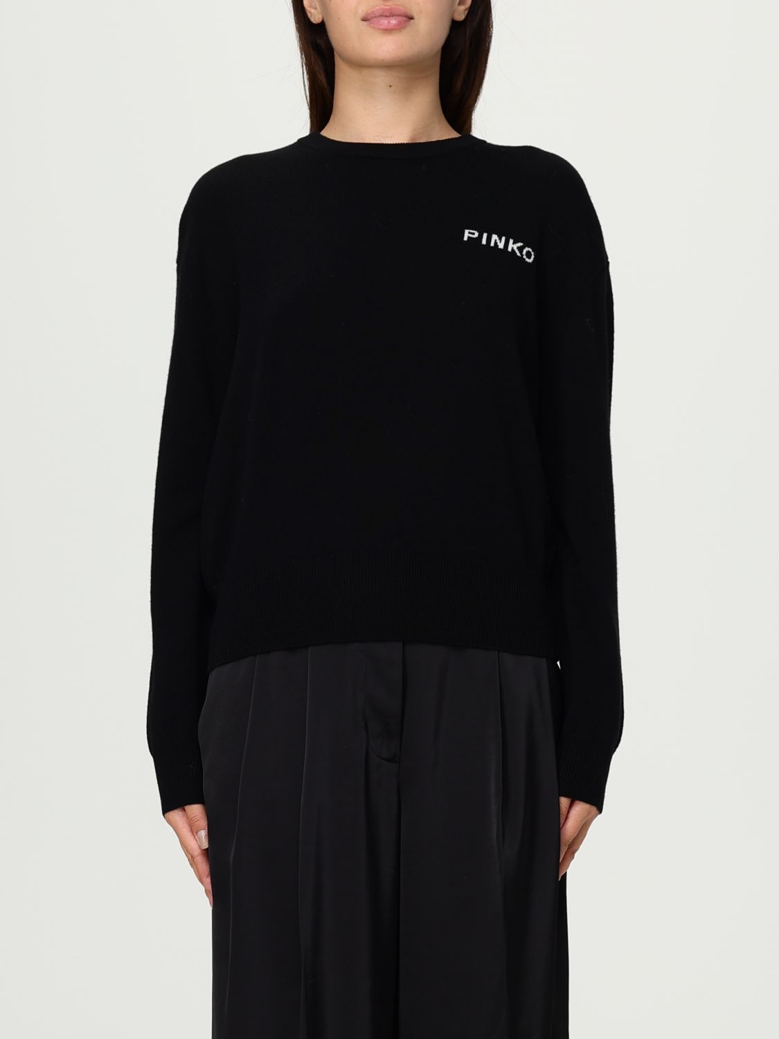Pinko Love Bird Motif Black Sweater With Round Neck And Long Sleeves In Black