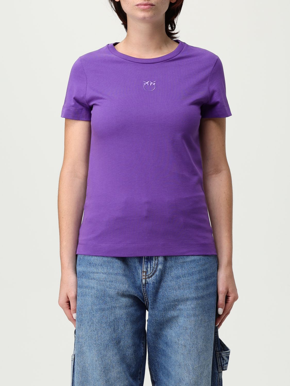 Pinko T-shirt With Logo Embroidery In Purple