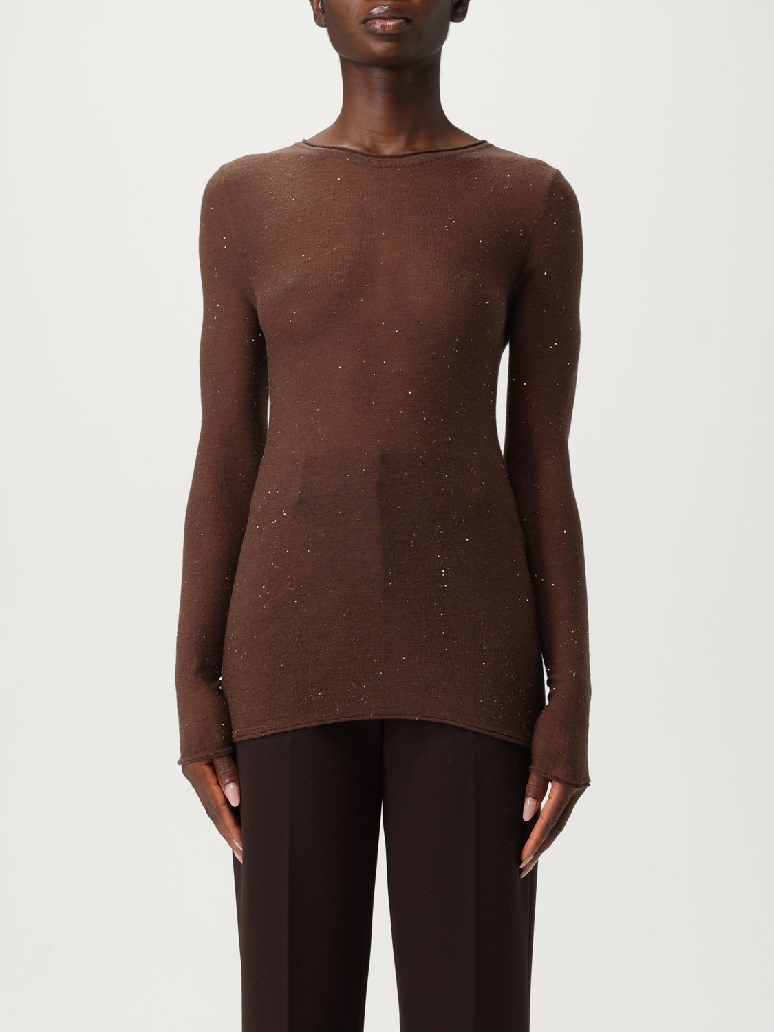 Pinko Pico Long Sleeve Sequin Top In Brown