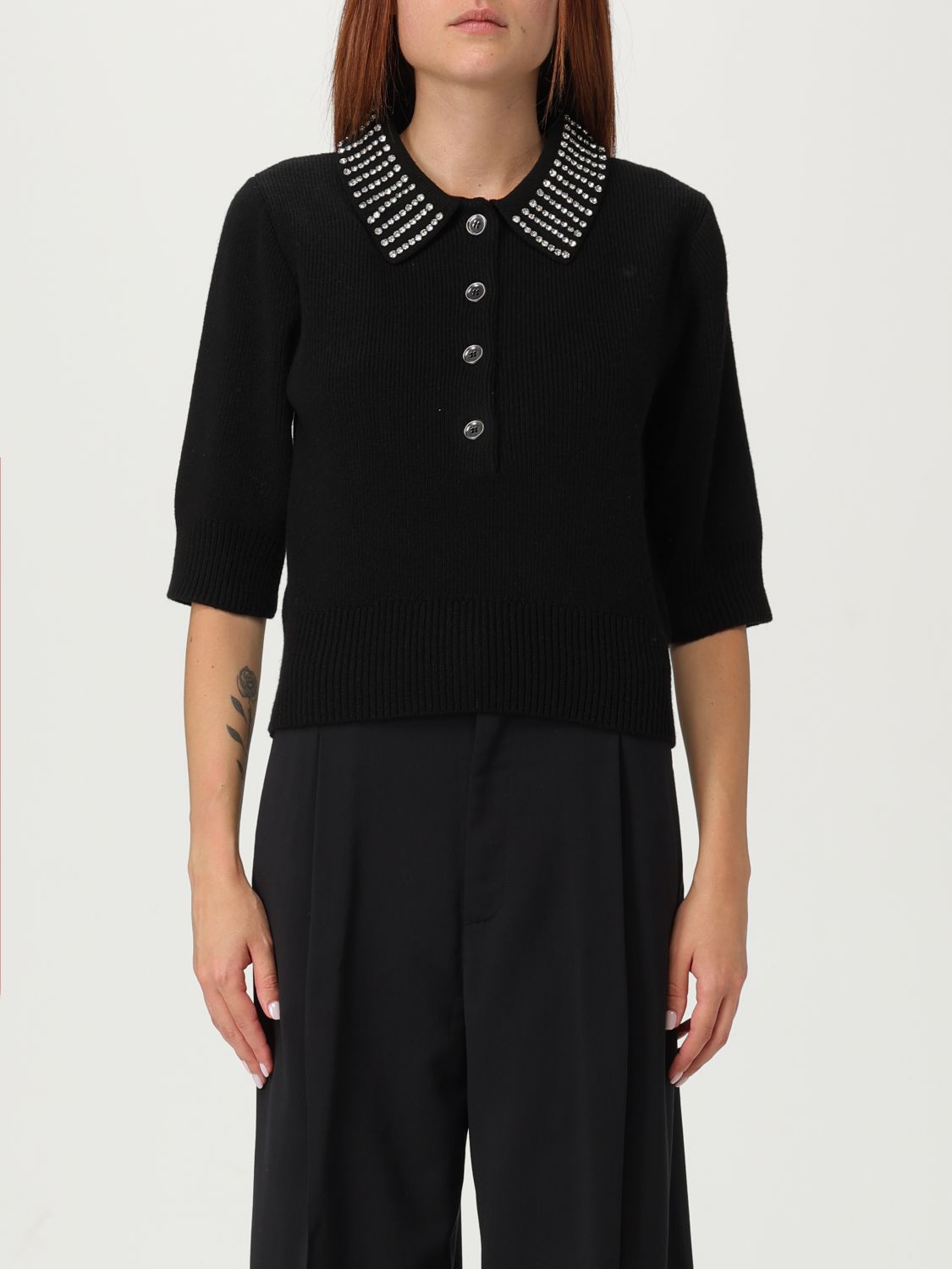 Pinko Black Wool-blend Sweater In Black