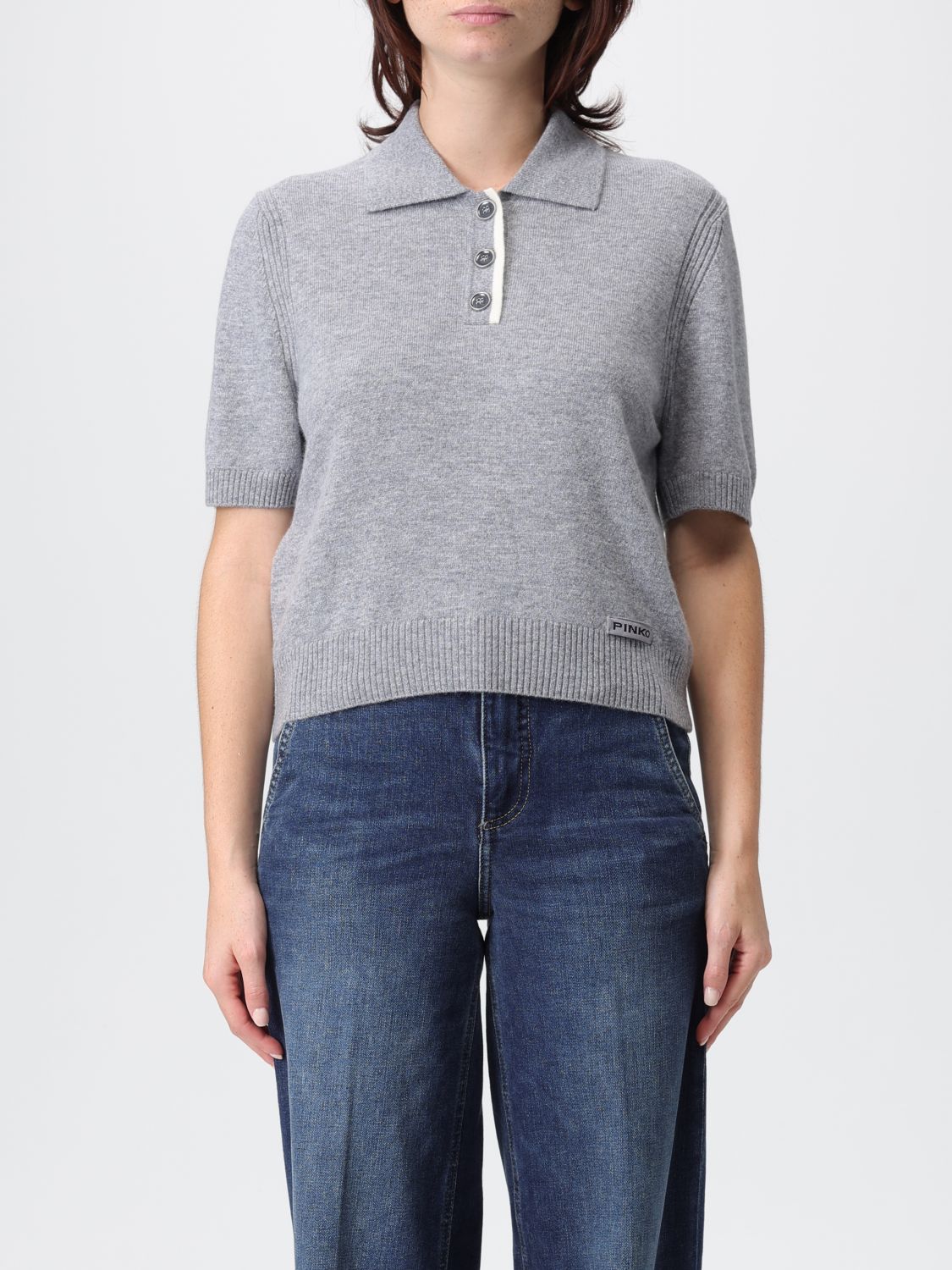 Pinko Gorgona Wool And Cashmere Polo Sweater In Gray