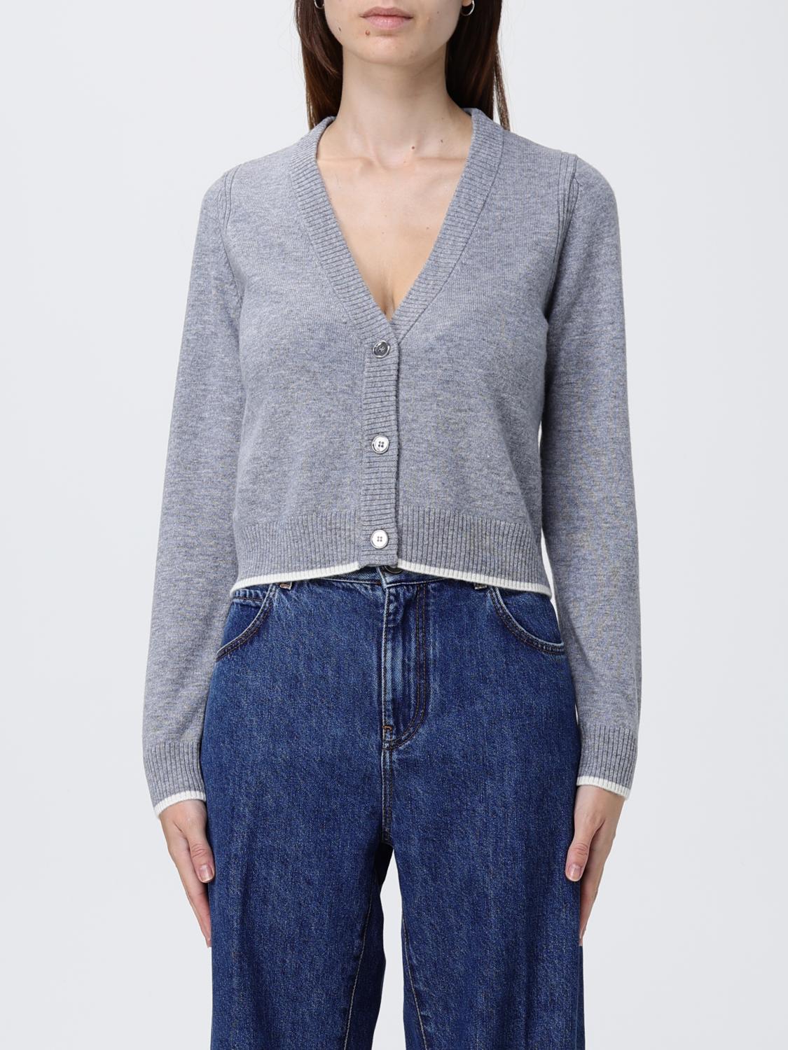 Pinko Button Ribbed Cardigan In Gray
