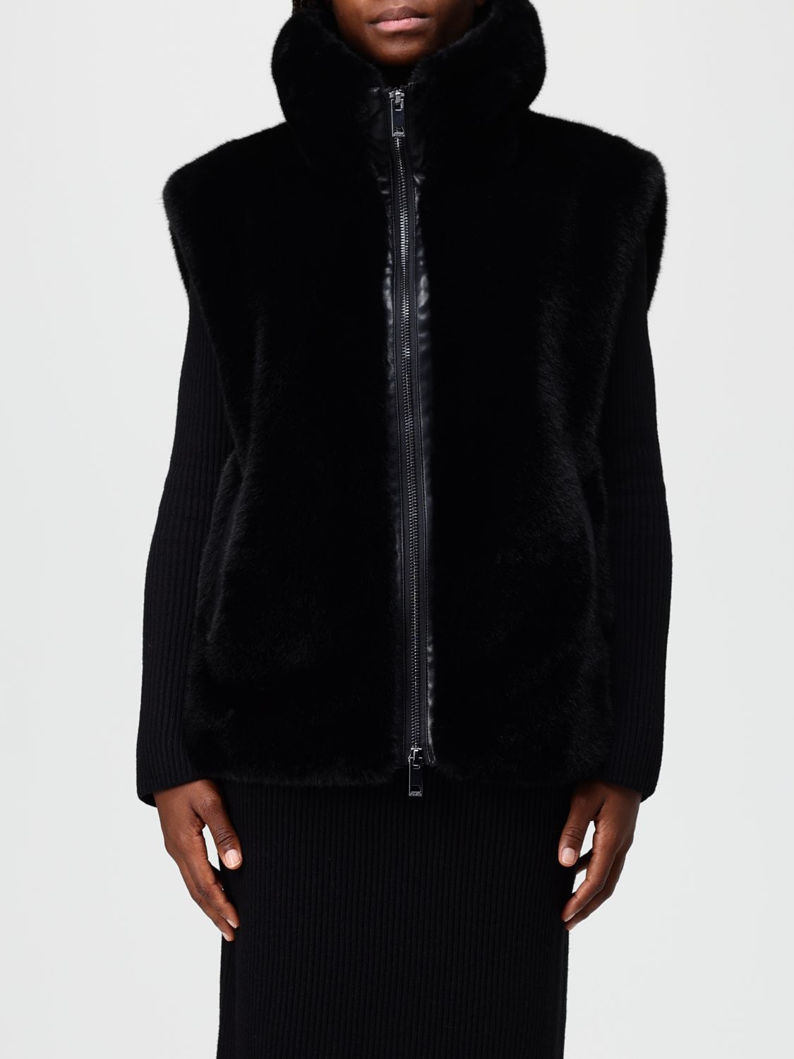 Pinko Fur Coat  Woman Color Black In Animal Print