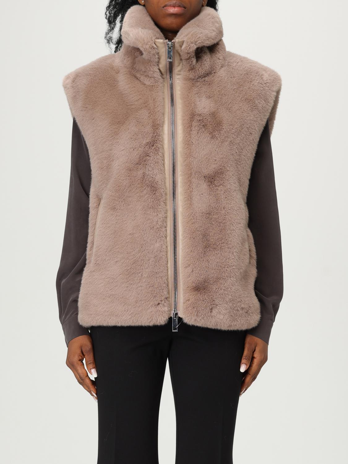 Pinko High Collar Faux Fur Vest In Beige In Neutral