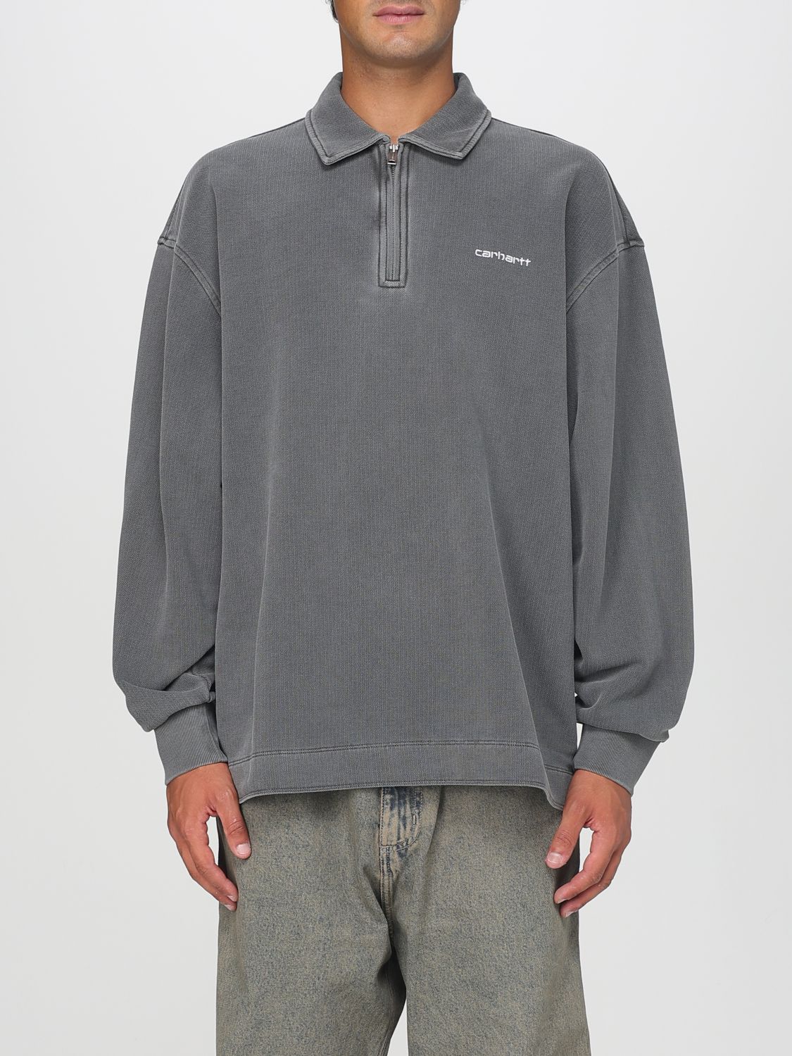 Carhartt Embroidered Script Sweatshirt Ribbed Cuffs In Gray