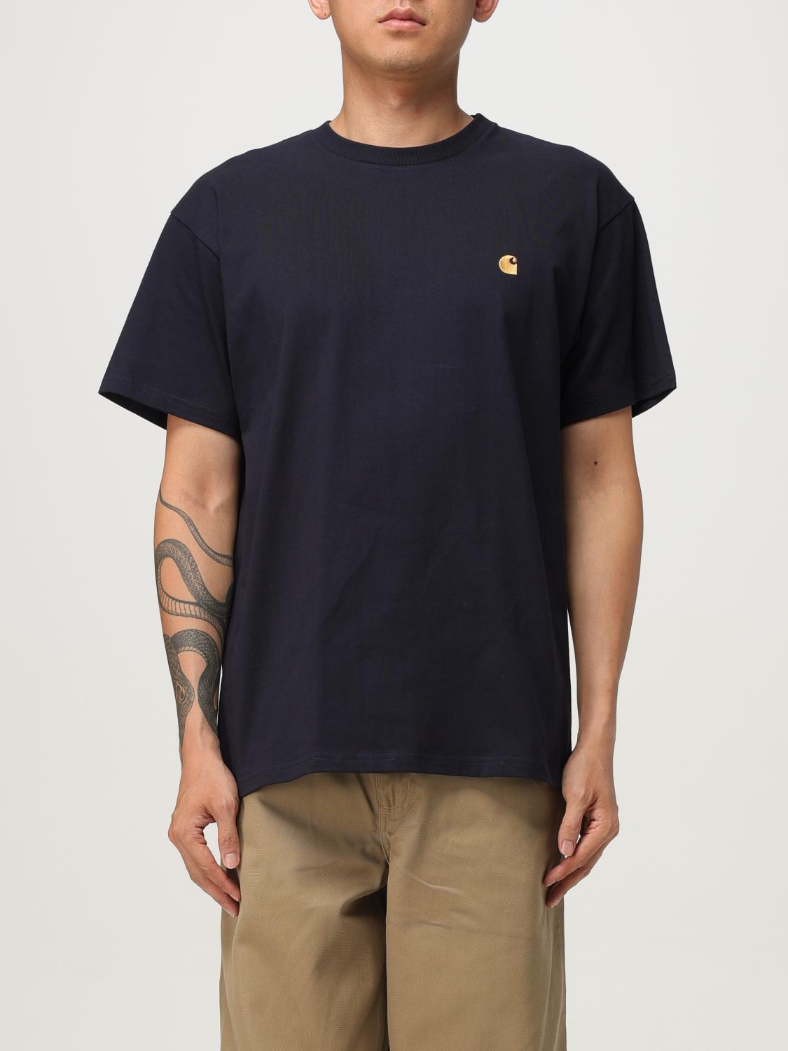 Carhartt Short Sleeve Chase T Shirt Dark Navy Gold In Blue