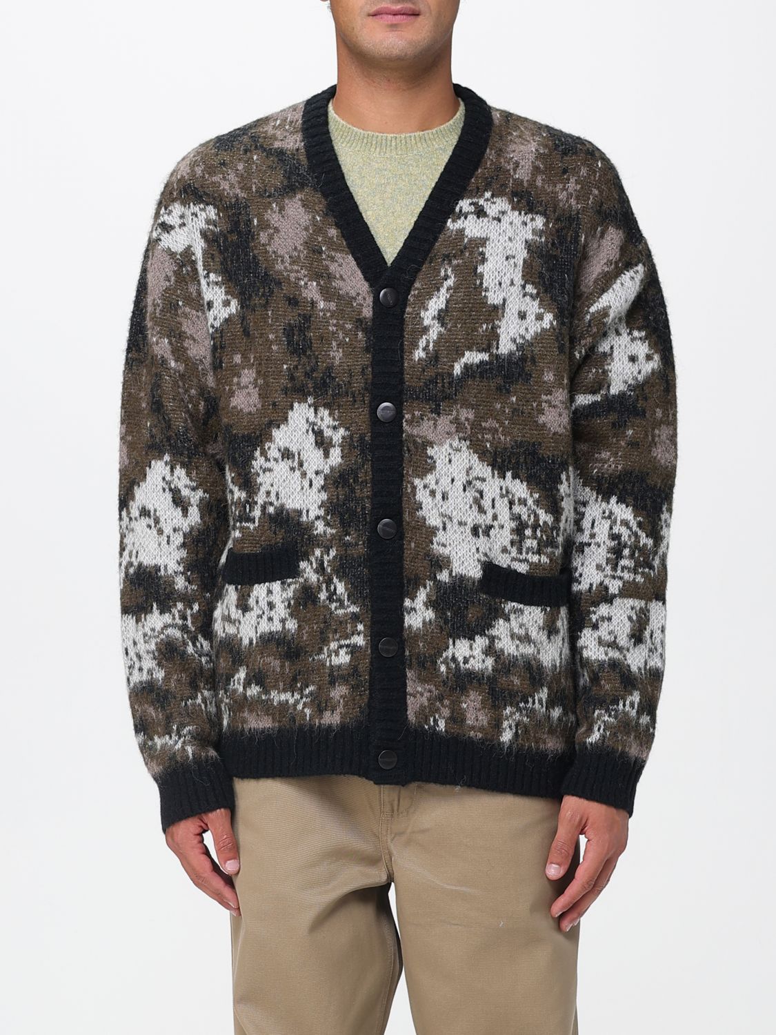 Carhartt Jacquard Cardigan With Wild Dog Motifs And Metal Buttons In Multi