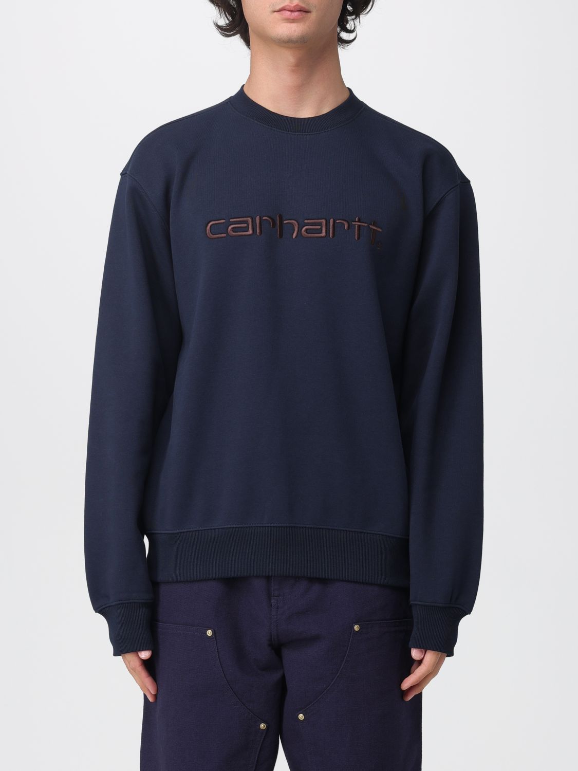 Carhartt Ribbed Crewneck Sweatshirt Featuring Lotus Embroidery In Blue