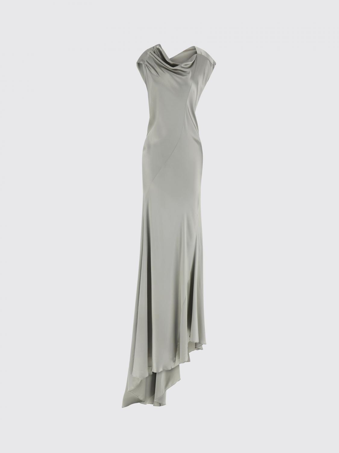 Alberta Ferretti Draped Satin Dress Asymmetric Neckline In Gray