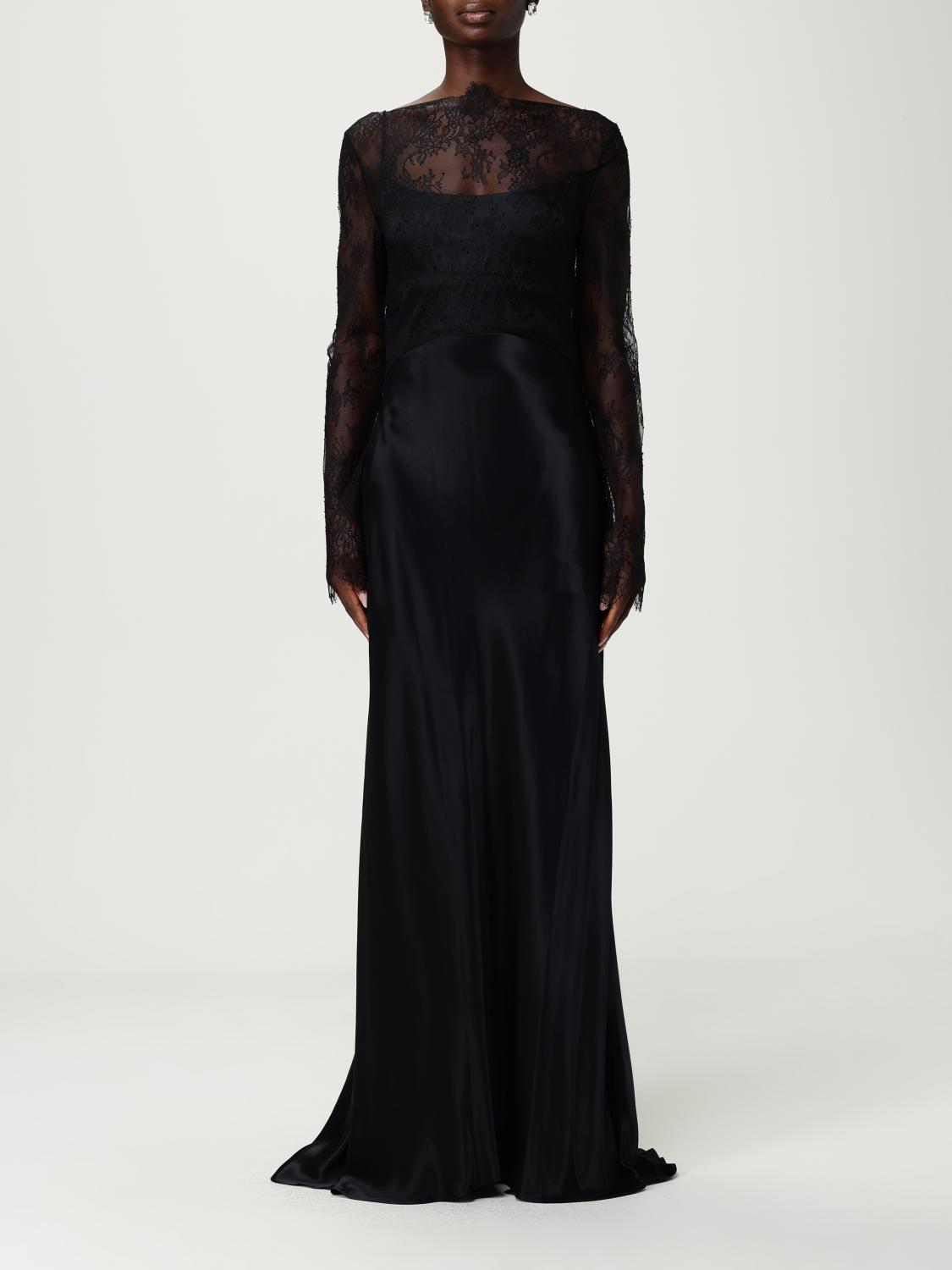 Alberta Ferretti Women Lace Satin Dress In Black