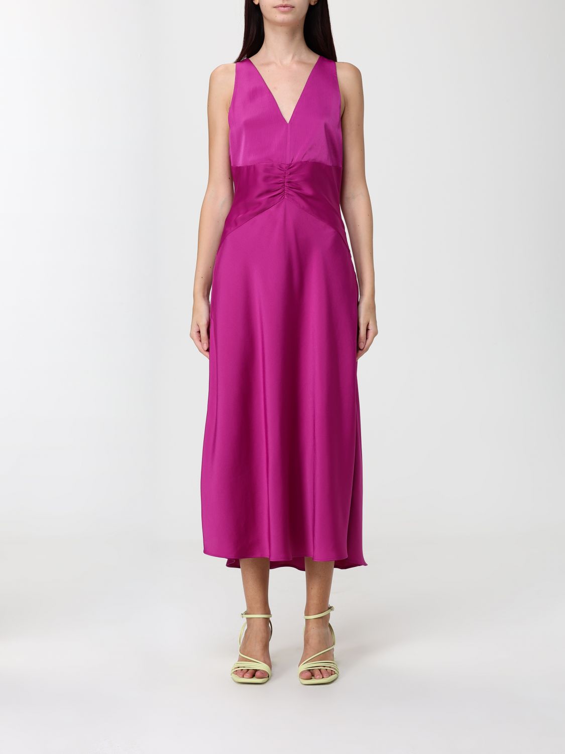 Hugo Boss Boss Orange Diclan Sheer Back Satin Dress In Pink