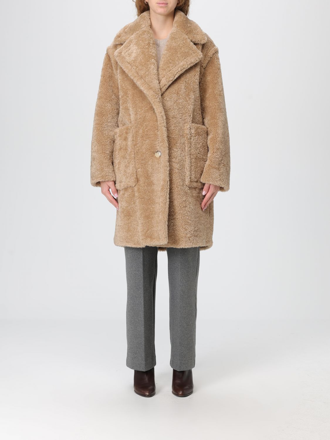Hugo Boss Boss Orange Catedy Faux Shearling Coat In Brown
