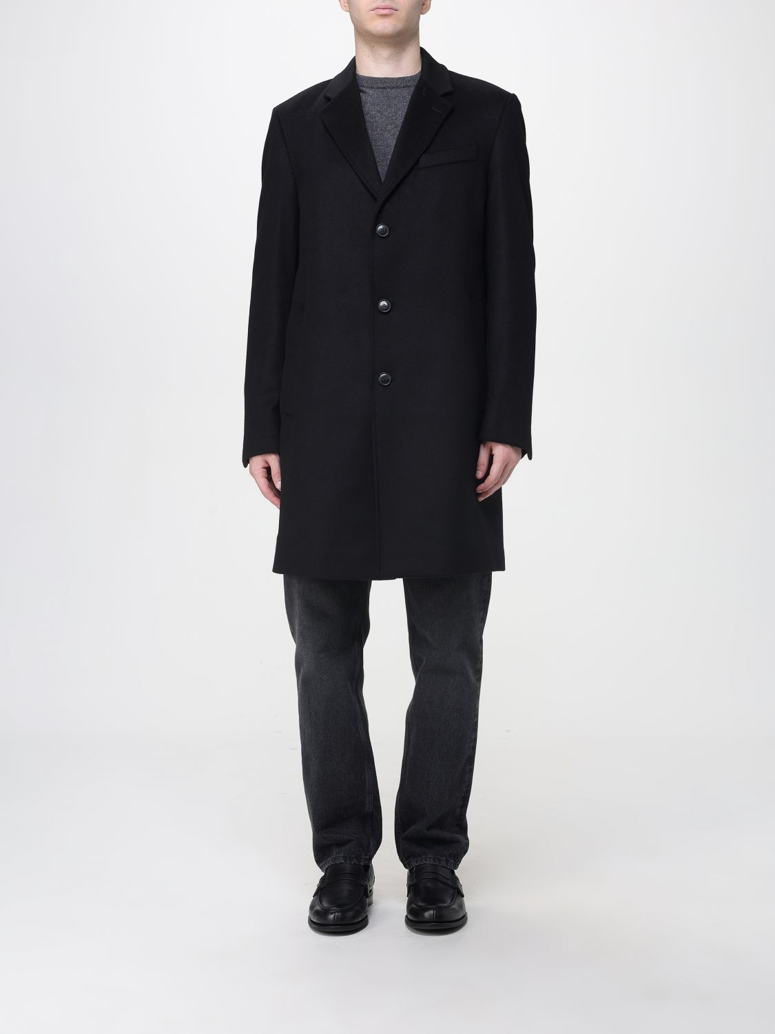 Hugo Boss Tailored Blue Coat With Structured Silhouette In Black