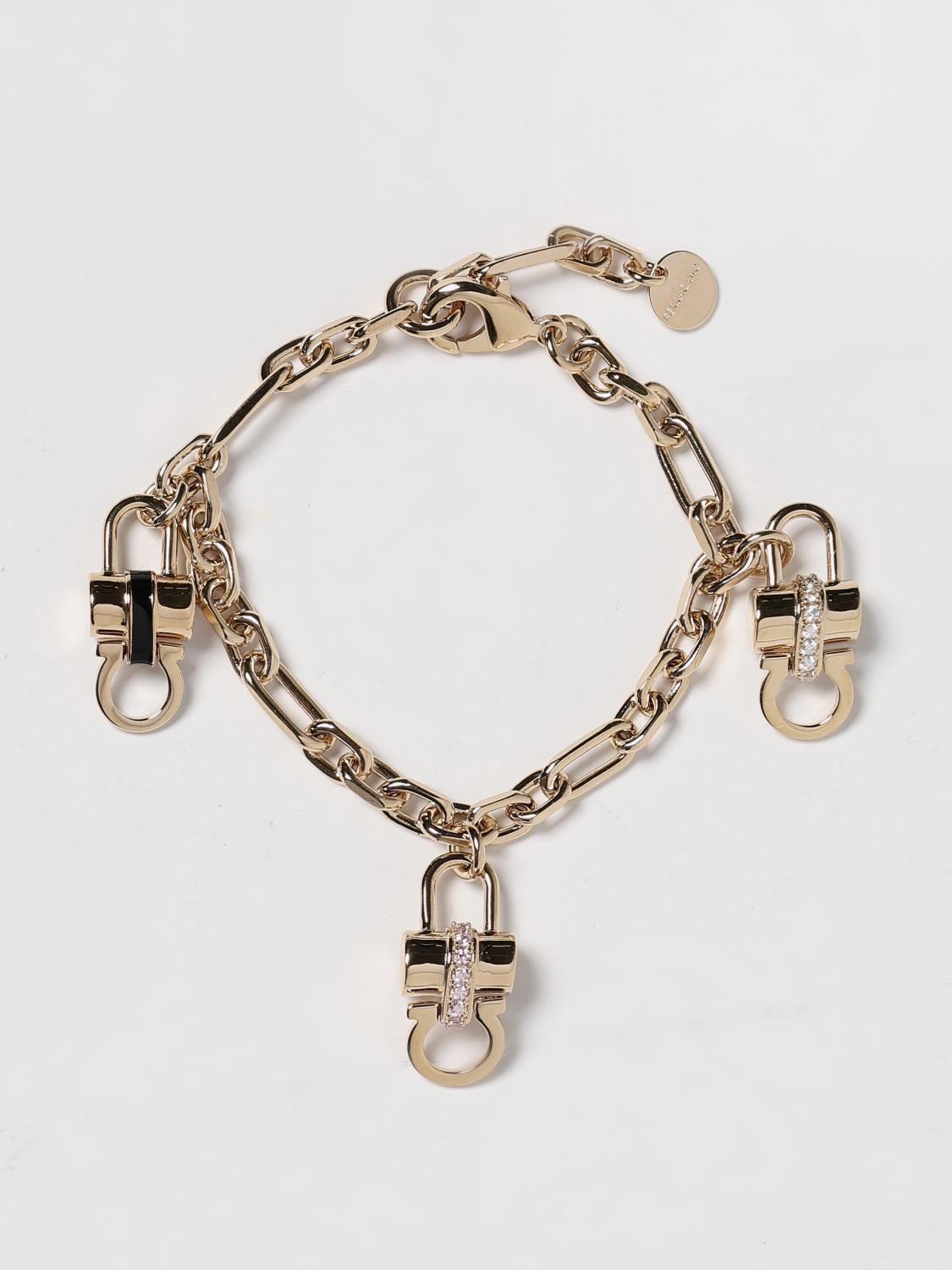 FERRAGAMO Gancini bracelet in brass and rhinestone with charms