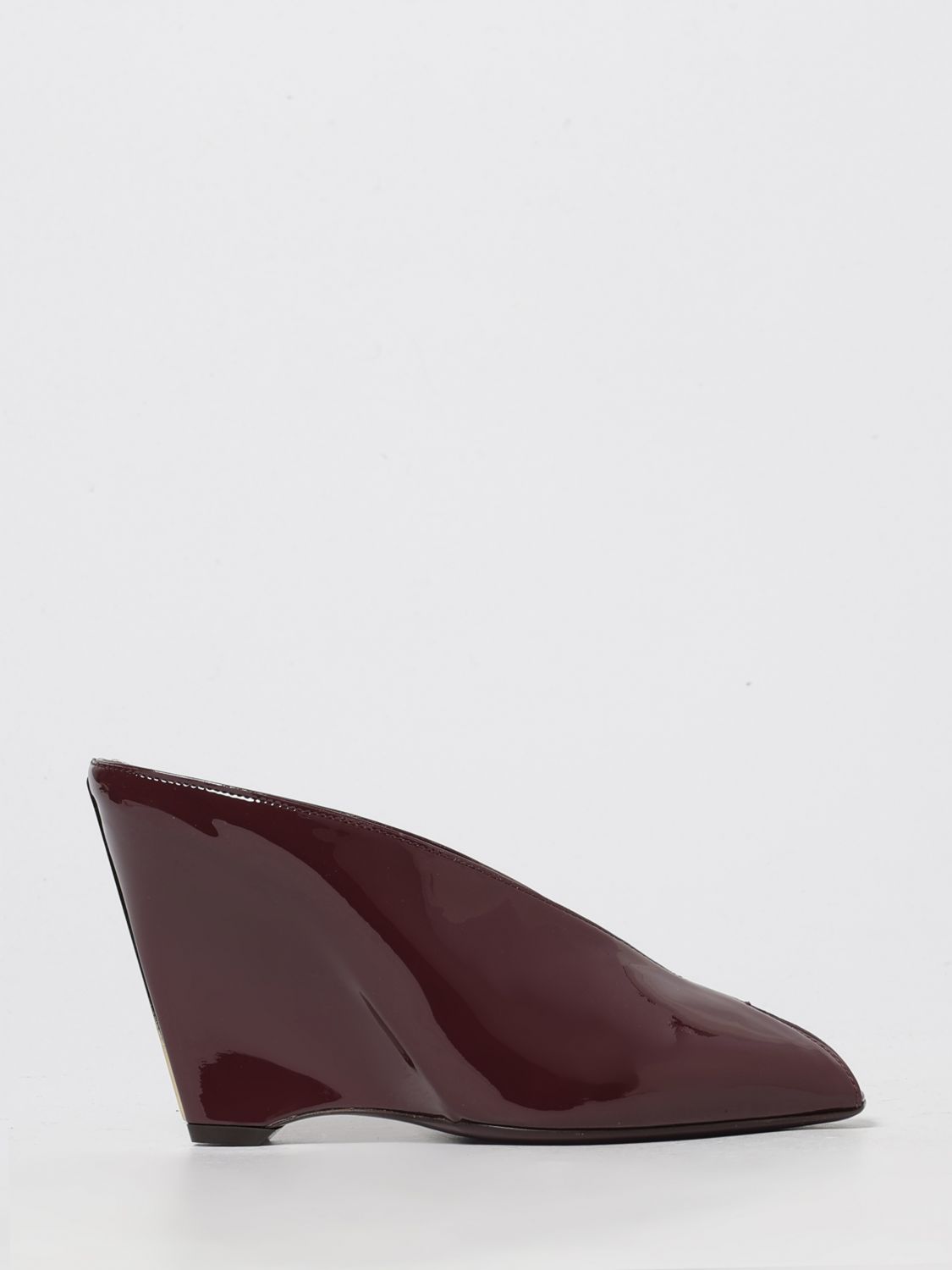 Ferragamo Alicia Patent Leather Peep-toe Wedge Mules In Burgundy