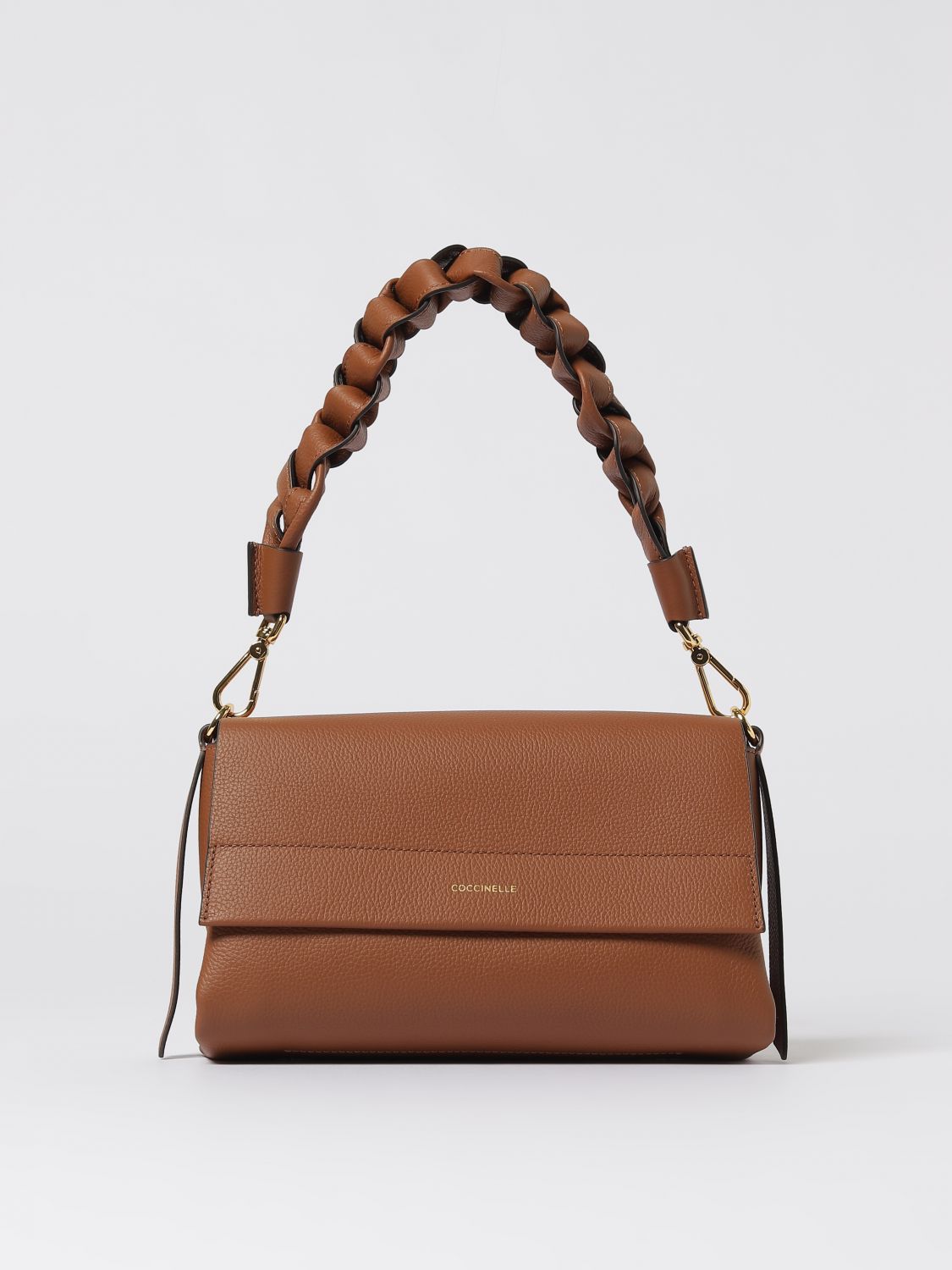 Coccinelle Two-sided Leather Shoulder Bag Boheme Grana Double Small In Brown