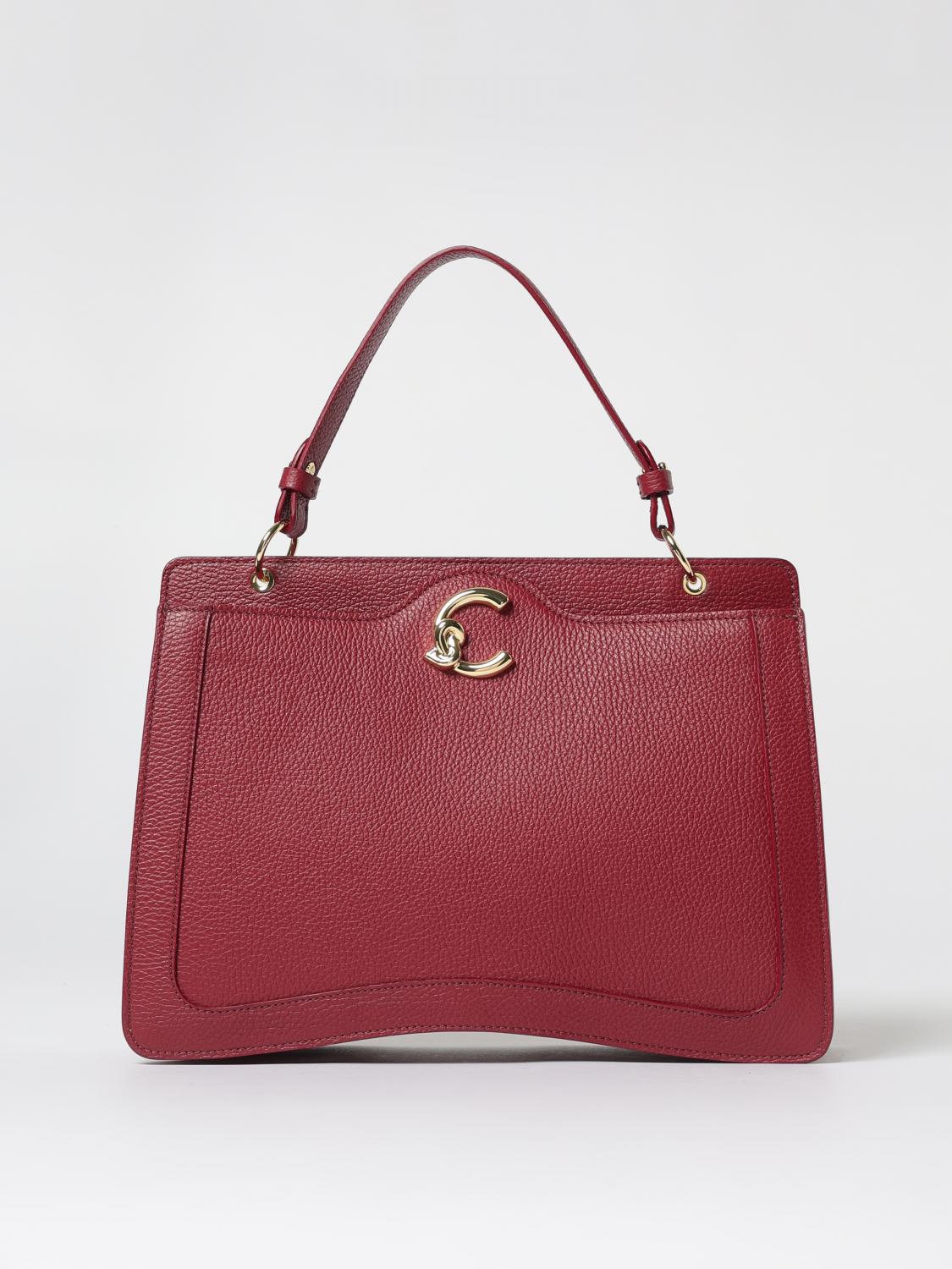 Coccinelle Curved-c Leather Shoulder Bag In Burgundy