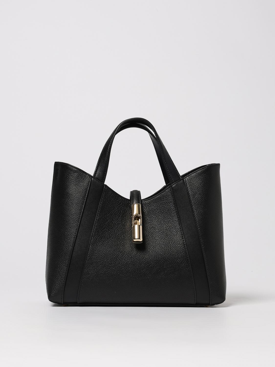 Furla Dual Top Handles Structured Silhouette Shoulder Bag In Black