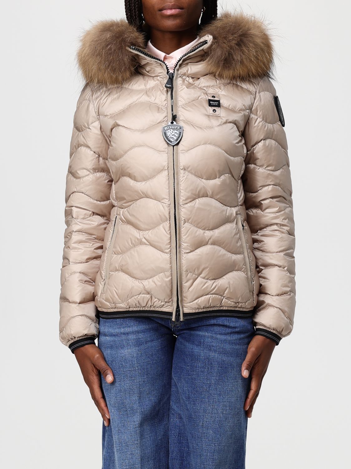 Blauer Quilted Beige Aldie Jacket With Plush Fur Trim In Neutral