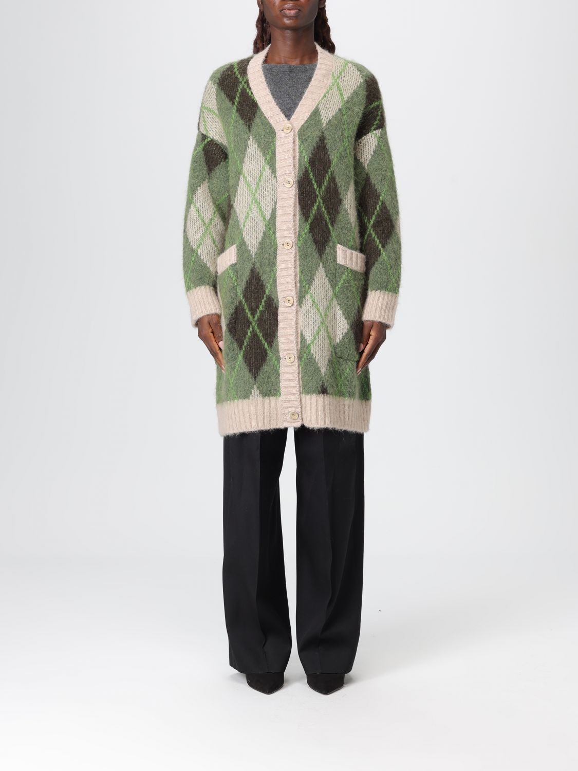 Emporio Armani Long Argyle Pattern Jacket Front Pockets In Multi