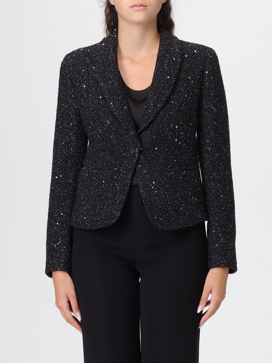 Emporio Armani Metallic Tweed Blazer In Black