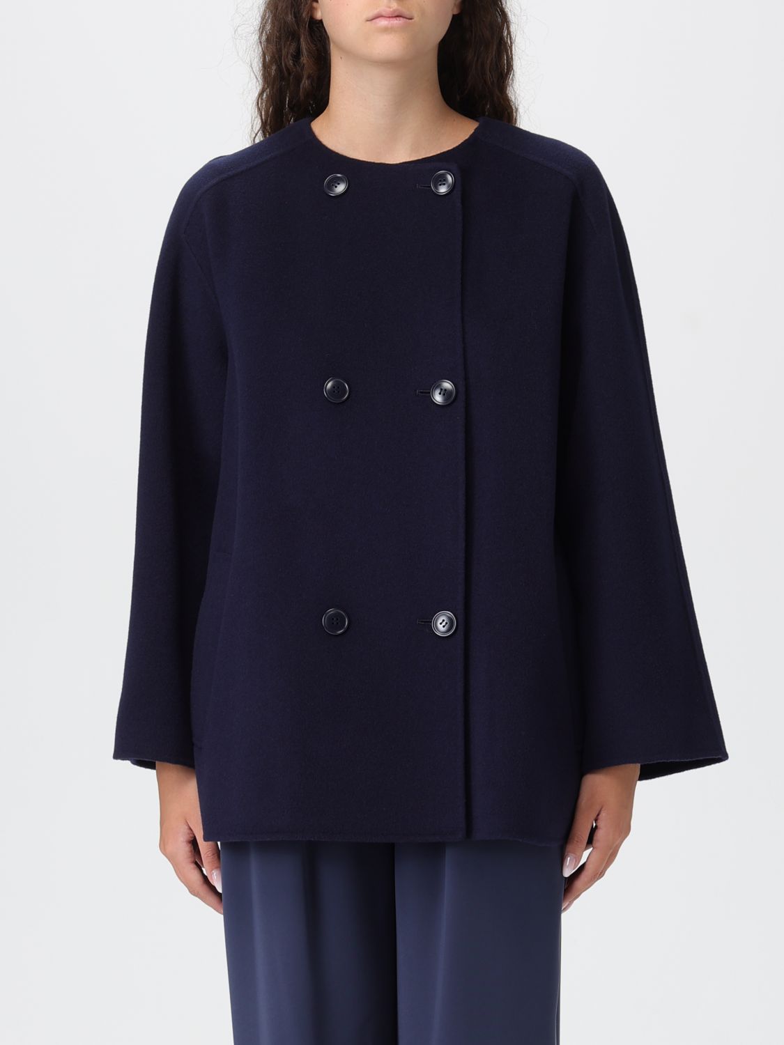 Emporio Armani Coat Woman Color Navy In Blue